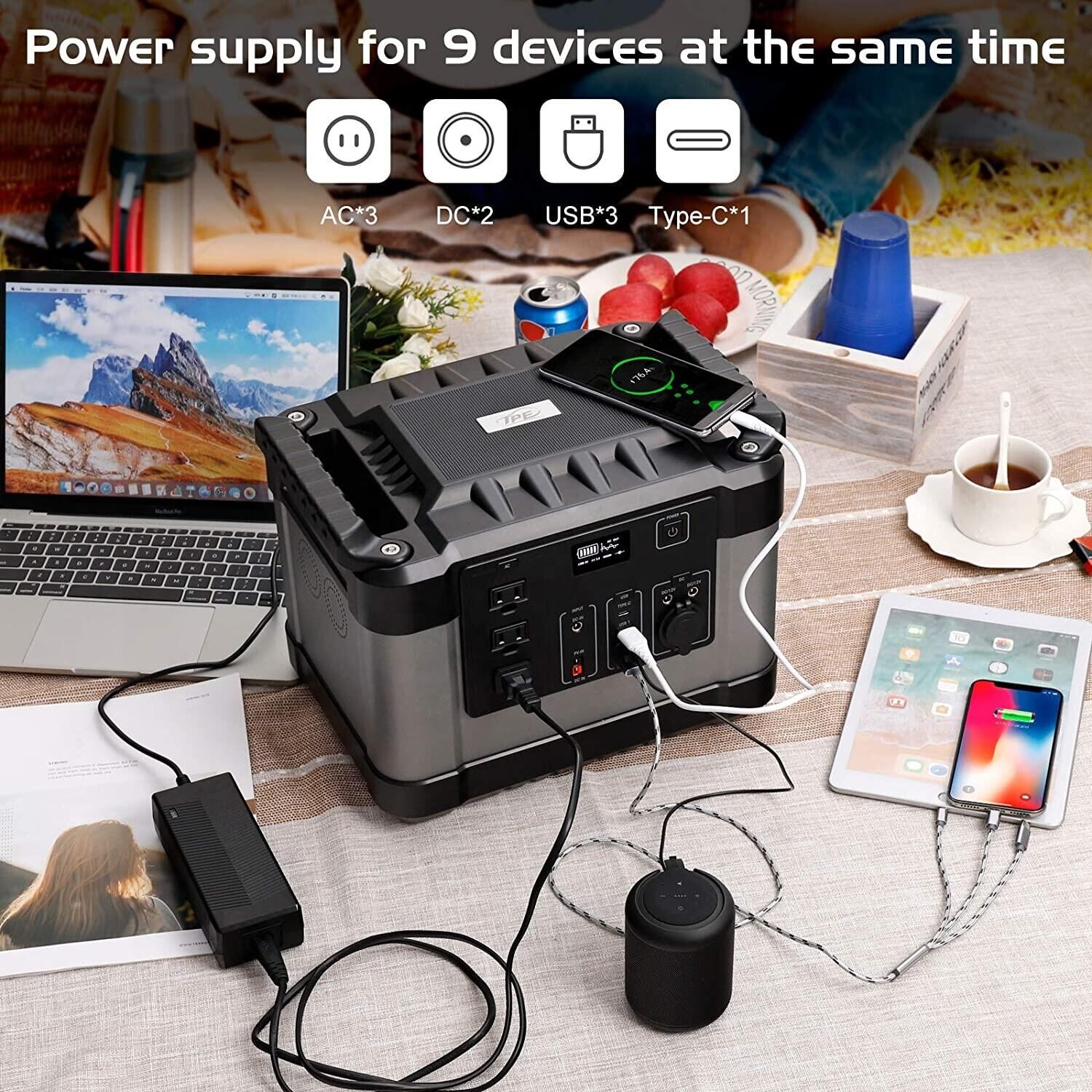 1000W portable power station for outdoor camping with AC110V 220V output USB output Type C socket